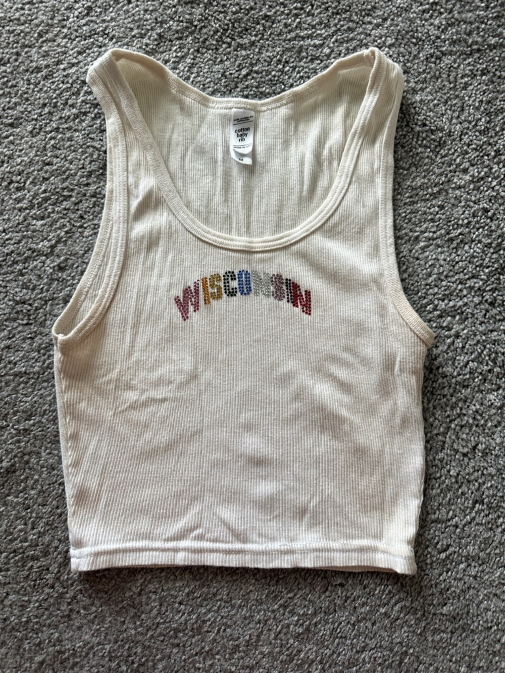 Multicolor Rhinestone 'WISCONSIN' Cropped Tank Top